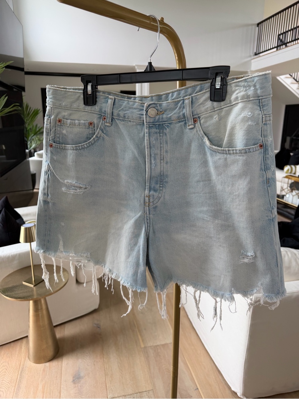 Zara Light Blue Distressed Denim Jean Shorts